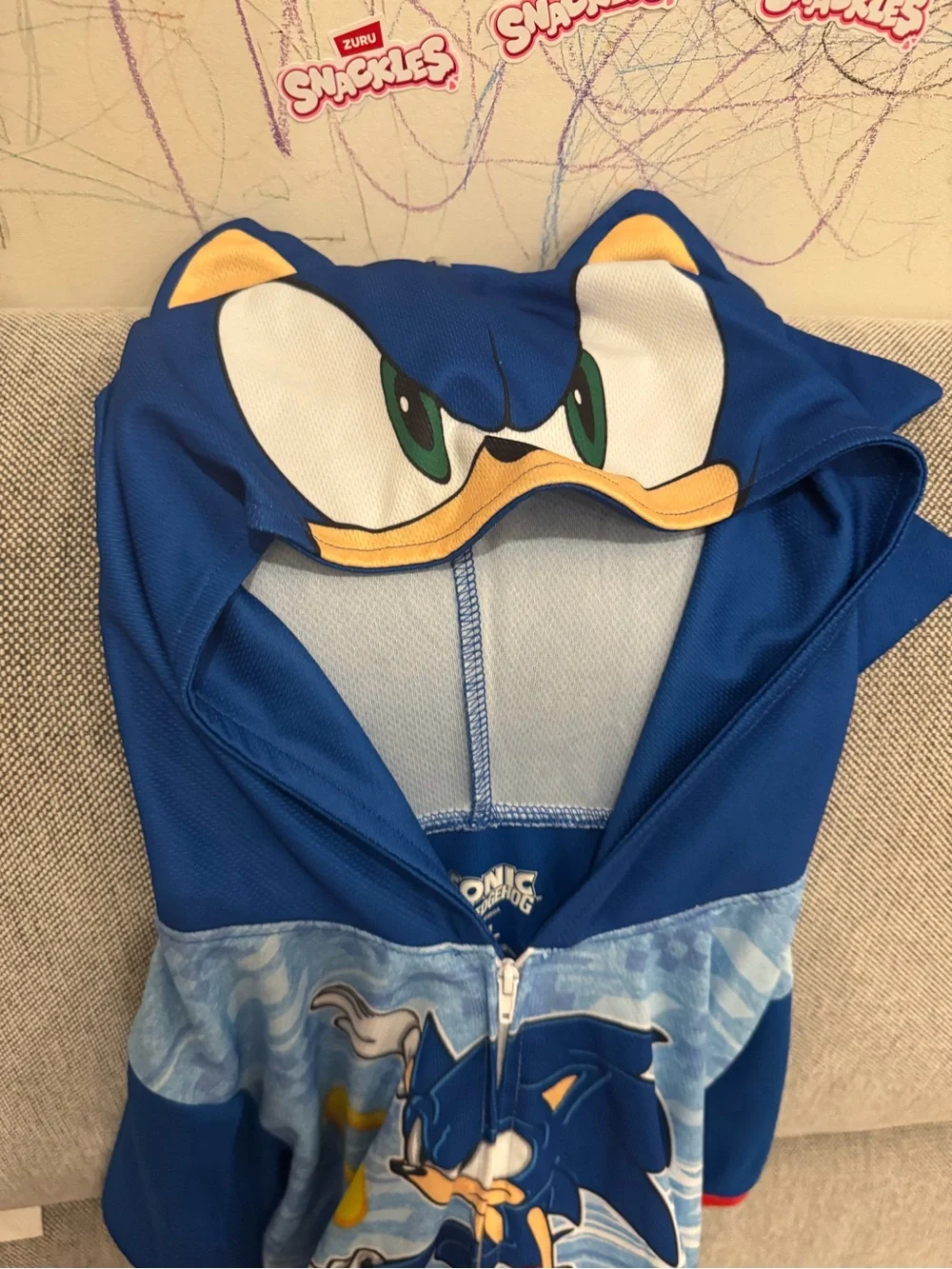 Blue Sonic the Hedgehog Kids One-Piece Hoodie Pajama